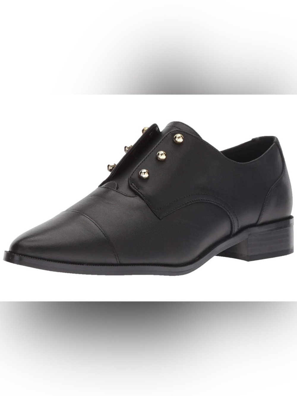 NINE WEST Leather Wearable Oxford Flat Shoes Sz 9 M Black Silver Stud Point Toe
